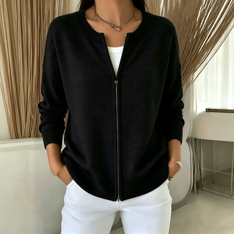 Saartje - Dames cardigan van brei met ronde hals en ritssluiting