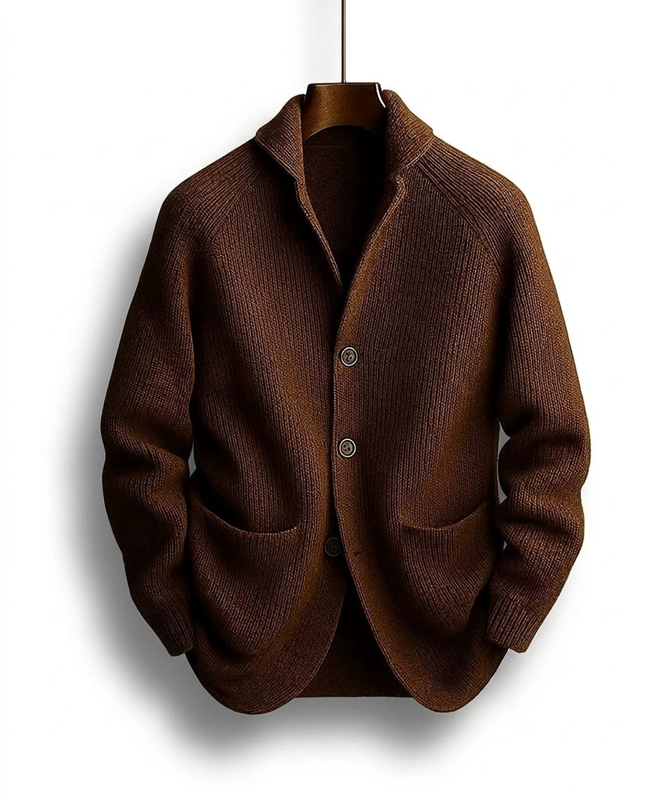 Kevin - Heren cardigan van ribbelbrei met sjaalkraag en knopen