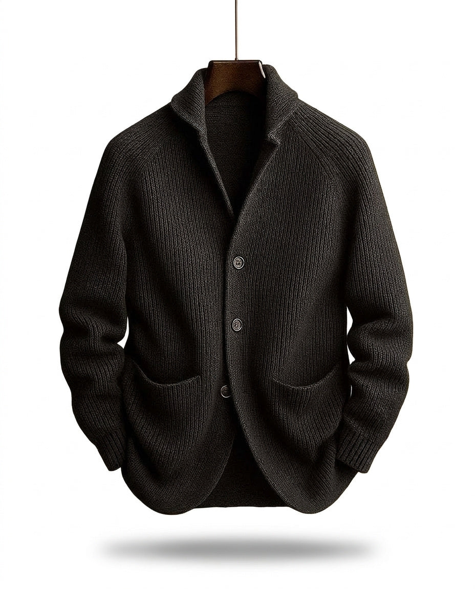 Kevin - Heren cardigan van ribbelbrei met sjaalkraag en knopen