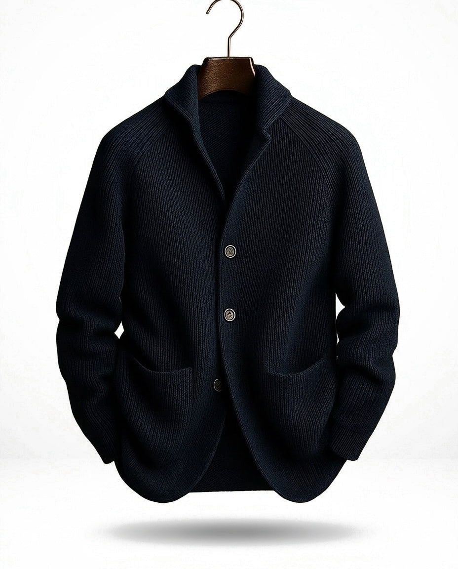 Kevin - Heren cardigan van ribbelbrei met sjaalkraag en knopen