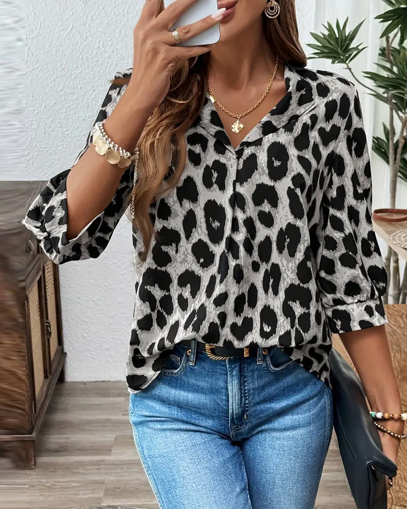 Astoria - Blouse met Halve Mouwen in Luipaardprint Groot