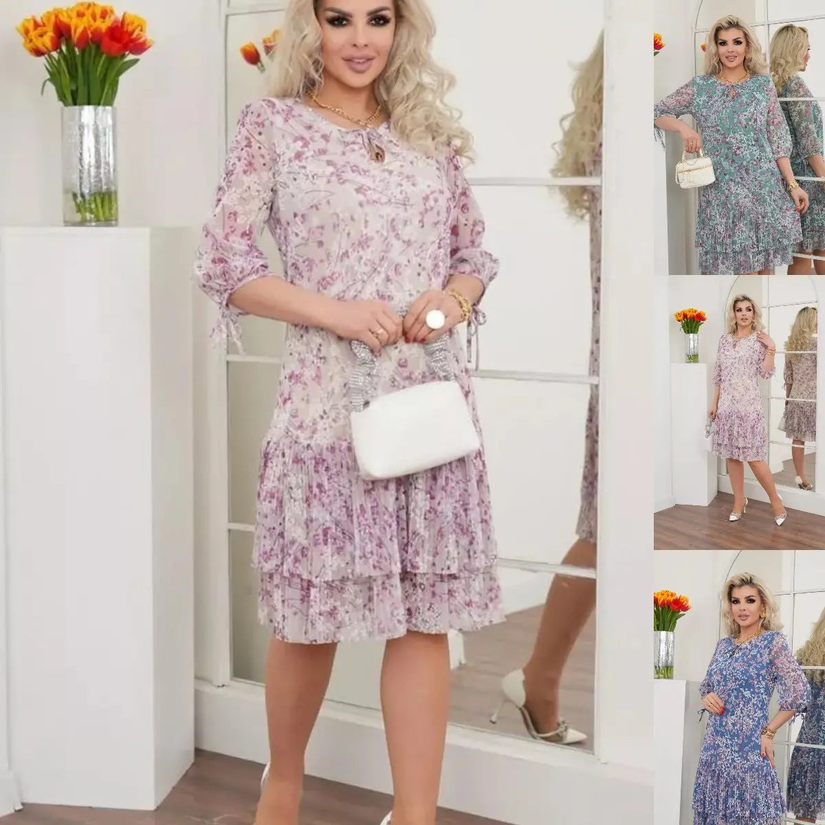 Phaeloria - Elegante bloemenjurk met ruffles voor de lente en de zomer