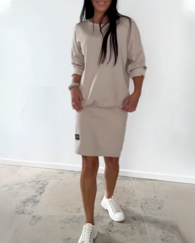 Jovirae - Rechte Casual Jurk met Lange Mouwen