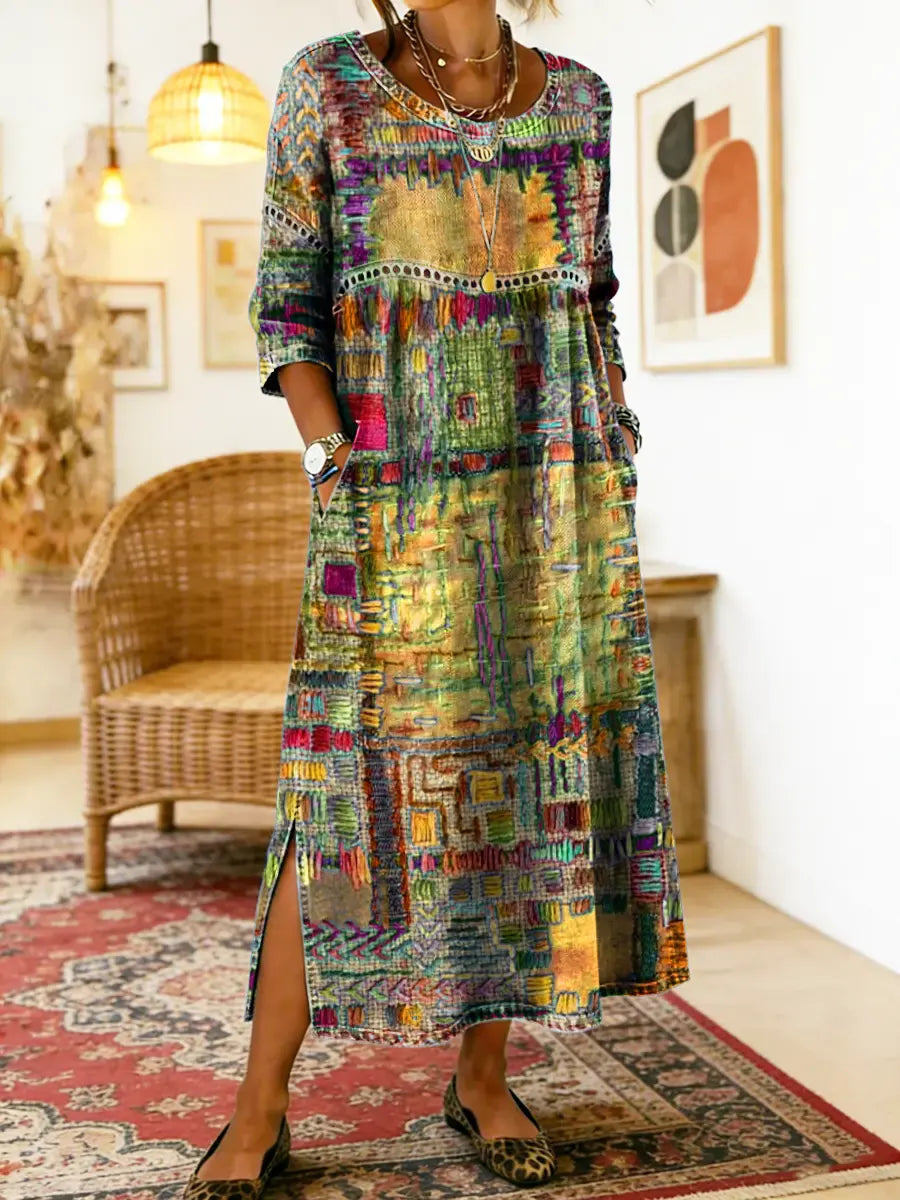 Lunethra - Robe Denim Patchwork Etnisch Dames