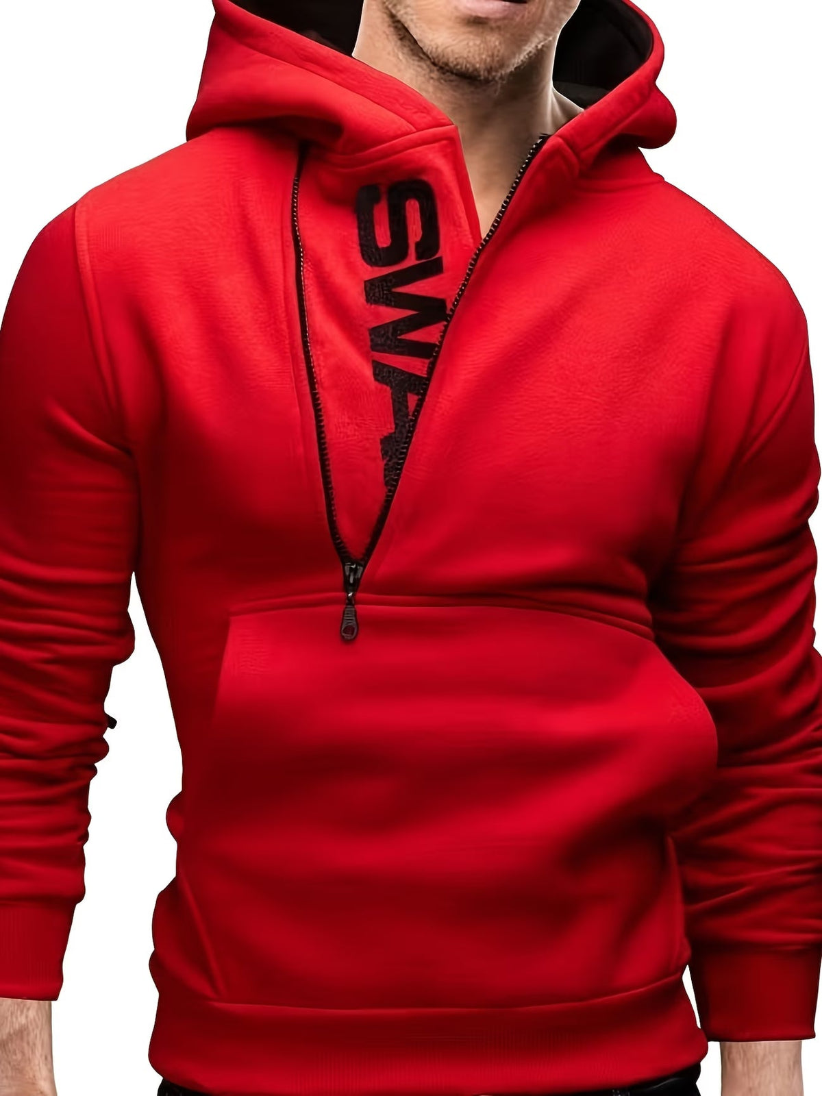 Loic - Slim fit hoodie voor mannen met asymmetrische rits en print