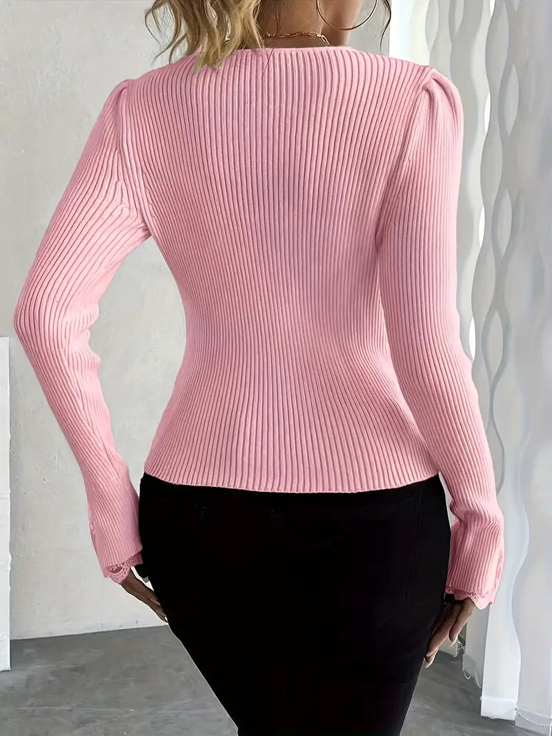 Noralissa - Elegante Trui met Kant en V-Hals