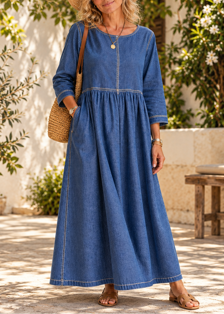 Beatrijs - Midi jurk voor dames in vintage denim