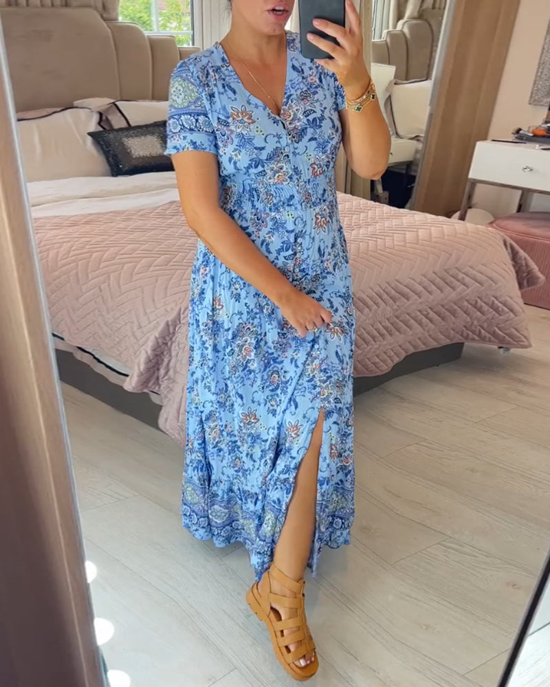 Denise - Maxi Bloemenjurk met V-Hals