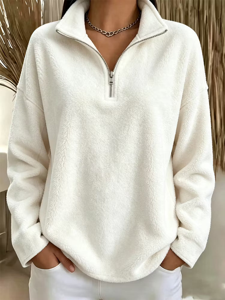 Harmke - Dames fleece sweat met comfortabele halve rits
