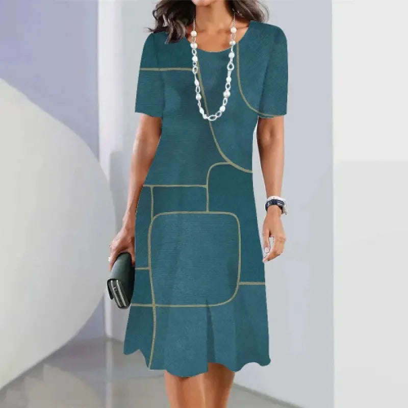 Serine - Vrouwen trapeze jurk met contrasterende print