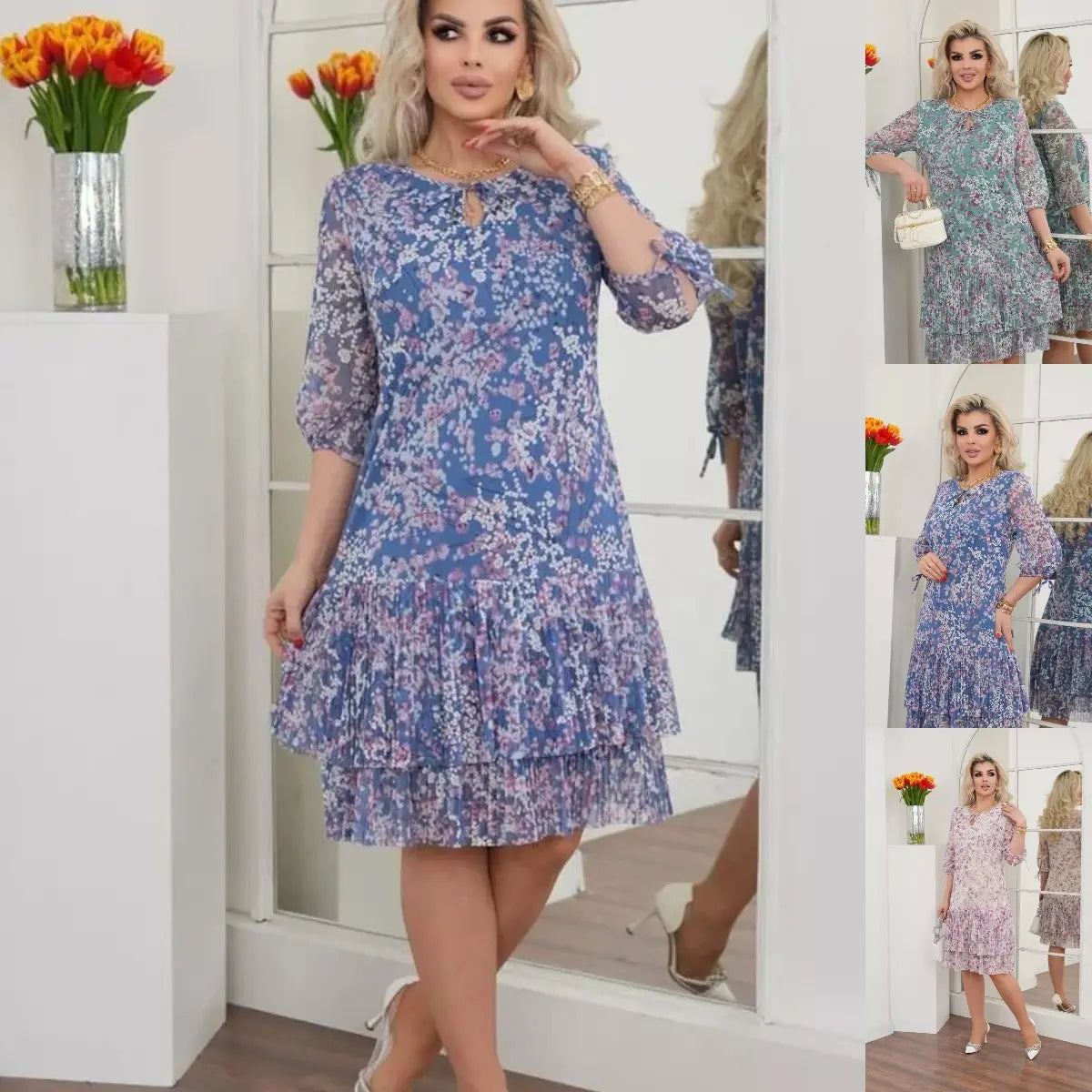 Phaeloria - Elegante bloemenjurk met ruffles voor de lente en de zomer