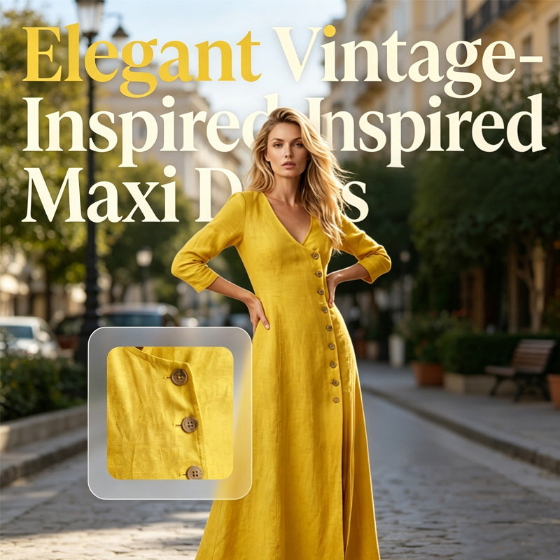 Quinalisse - Elegante vintage overhemdjurk met lange mouwen midi