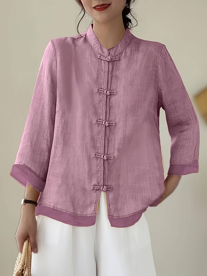 Celmira - Vintage Oversized Blouse met Geknoopte Sluiting