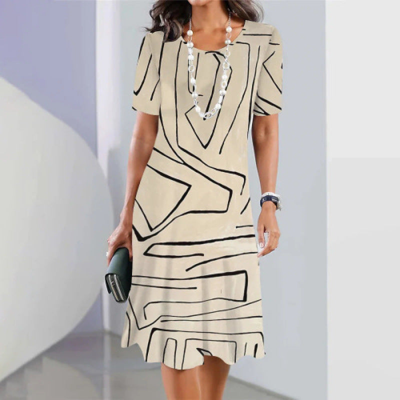 Serine - Vrouwen trapeze jurk met contrasterende print