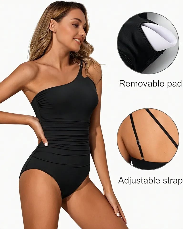 Zenia - Getailleerde one-shoulder badpak