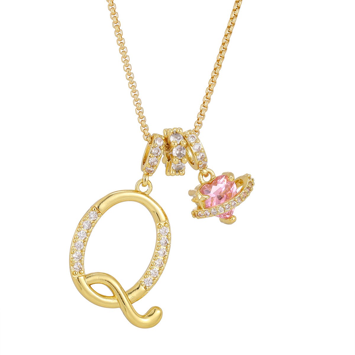 Carmelle - Initialen Ketting Met Roze Hartje