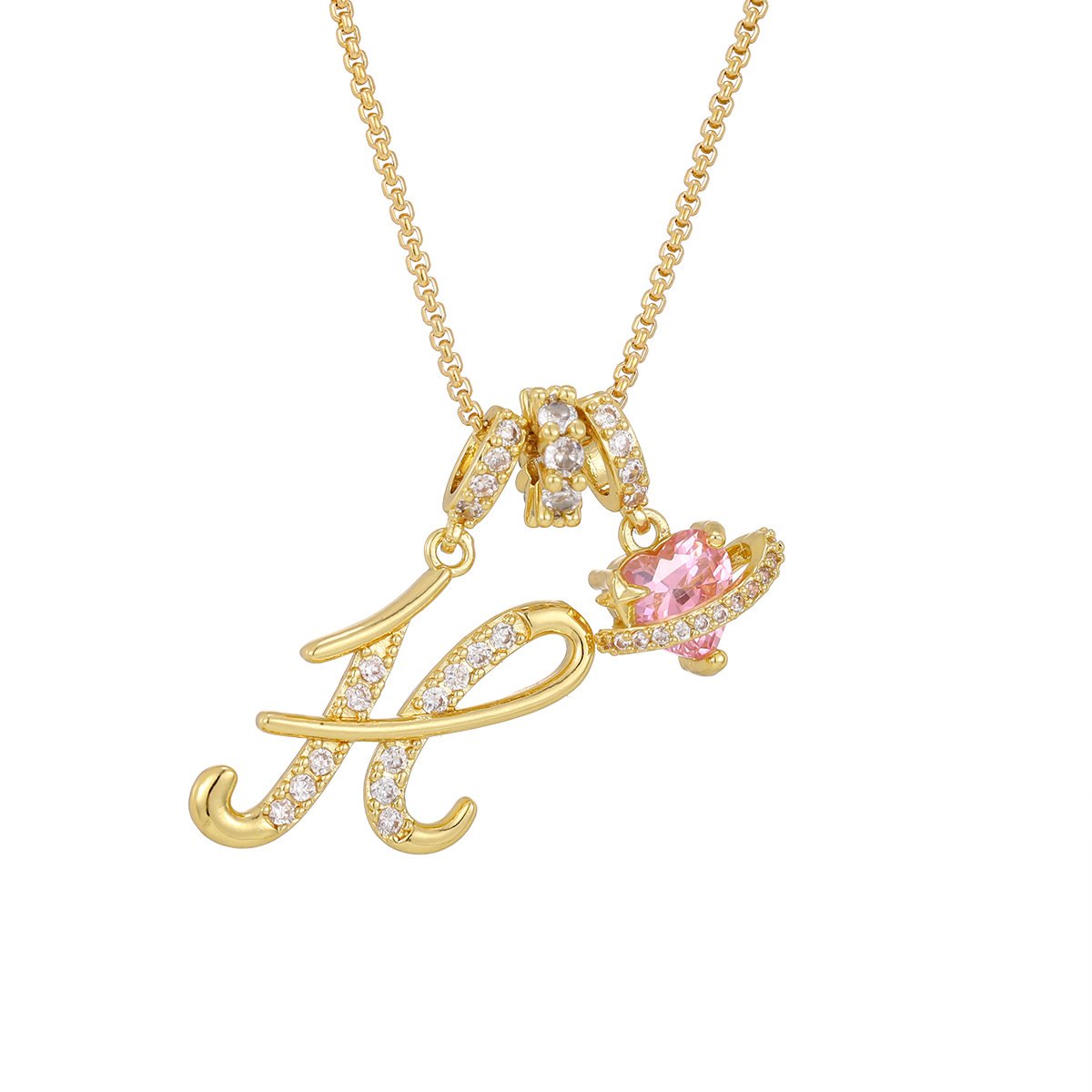 Carmelle - Initialen Ketting Met Roze Hartje