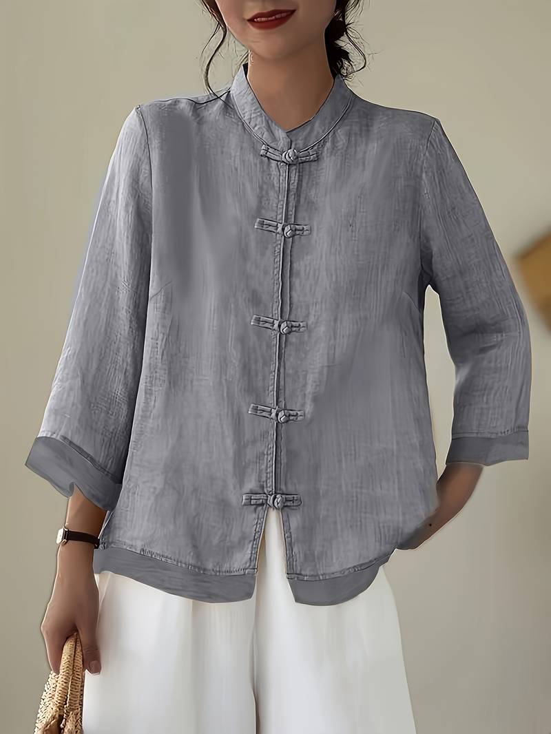 Celmira - Vintage Oversized Blouse met Geknoopte Sluiting