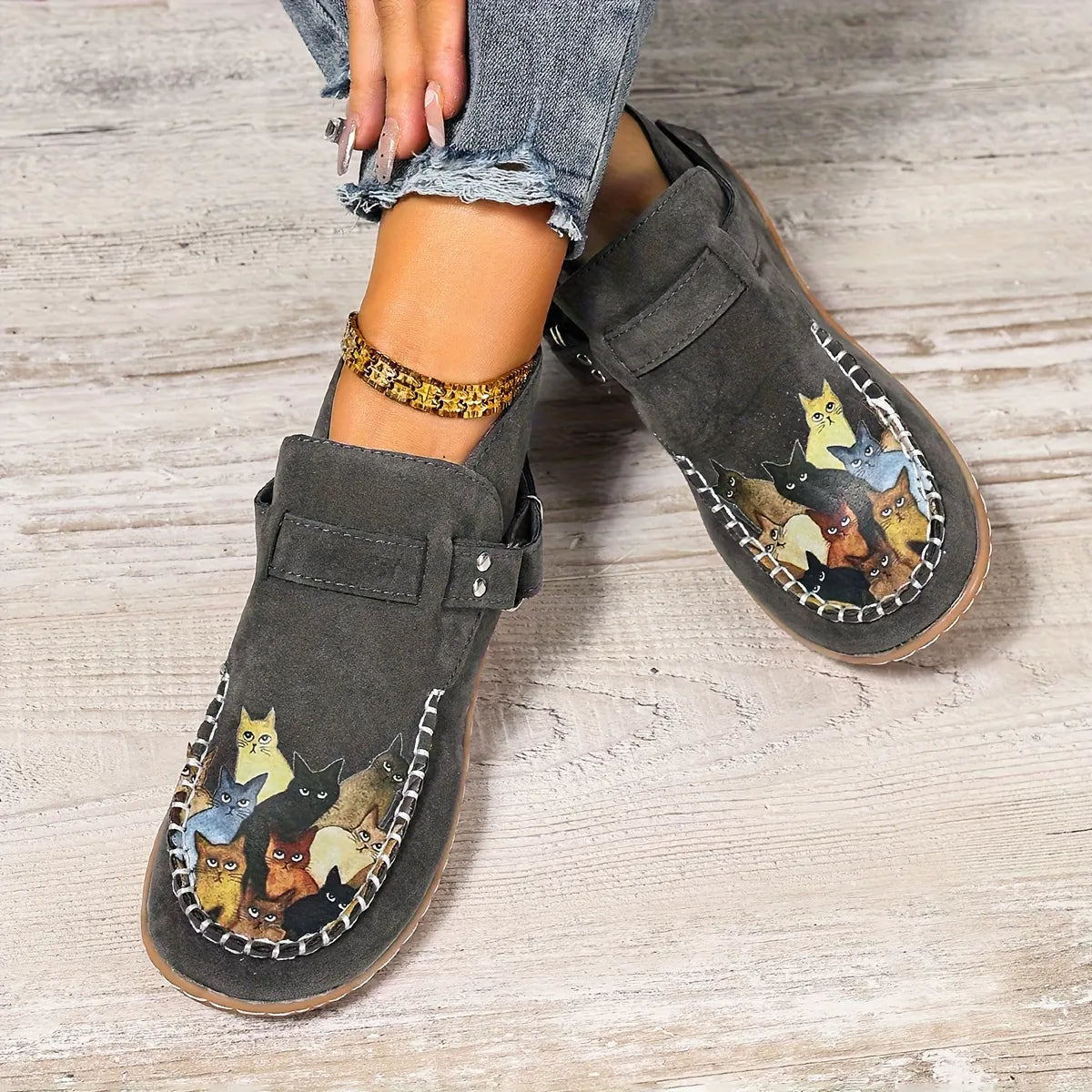 Annefleur - Dames instap mocassins met kattenprint