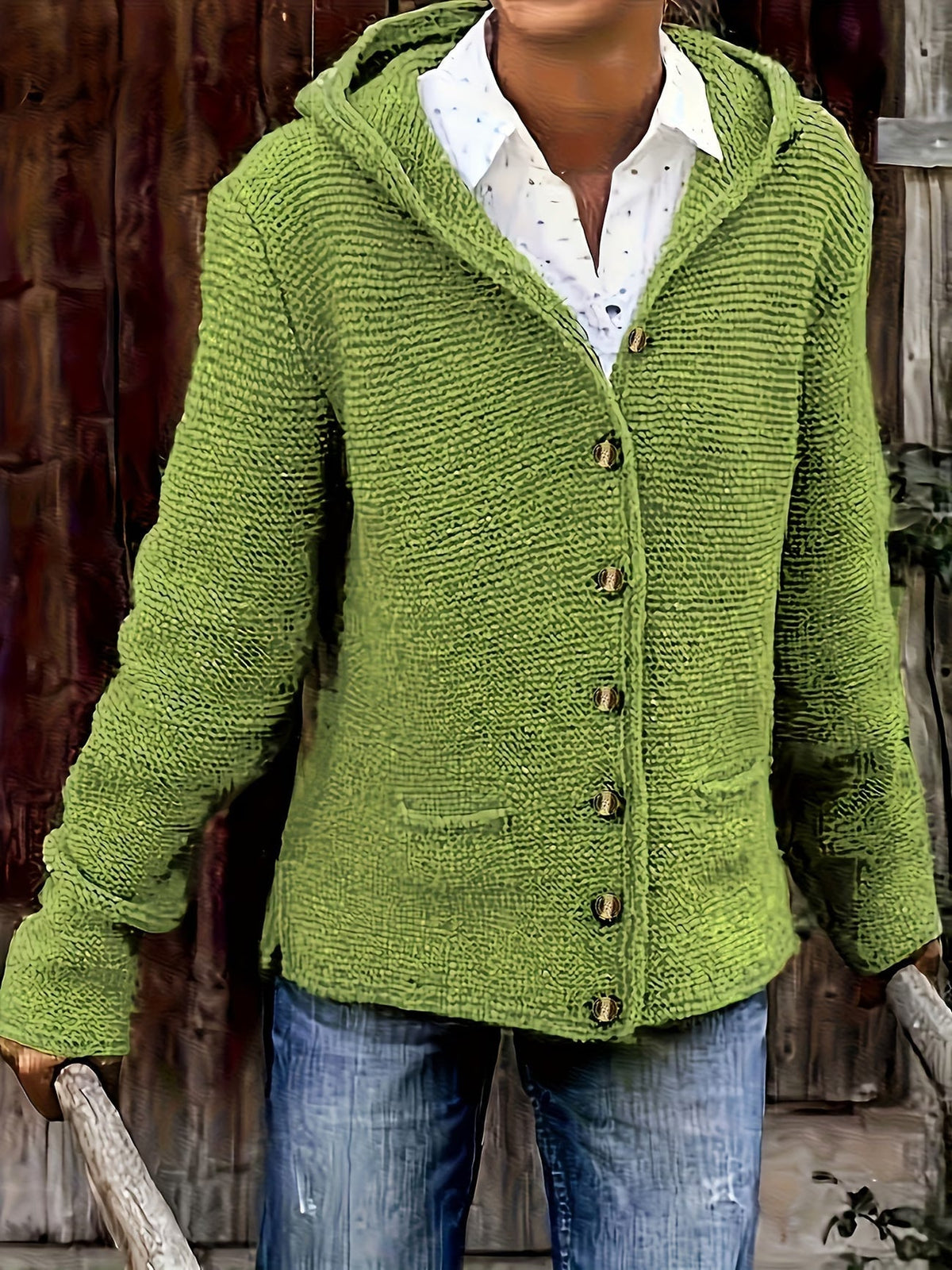 Maëline - Dames cardigan in grof breiwerk met capuchon en knopen