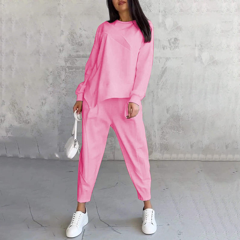 Evanna - Vrouwen asymmetrisch sweatshirt set met comfortabele broek
