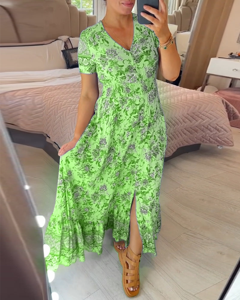Denise - Maxi Bloemenjurk met V-Hals