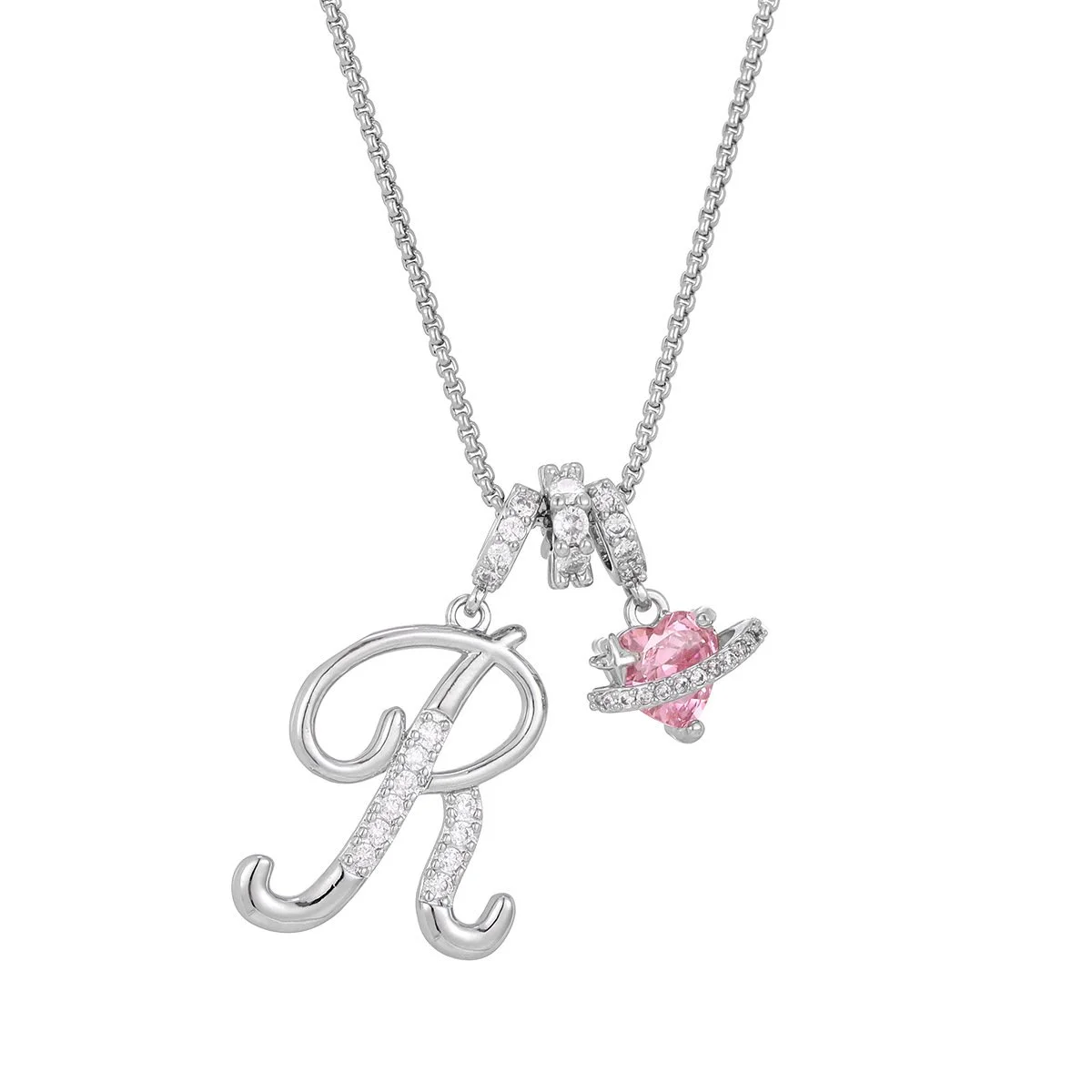 Carmelle - Initialen Ketting Met Roze Hartje