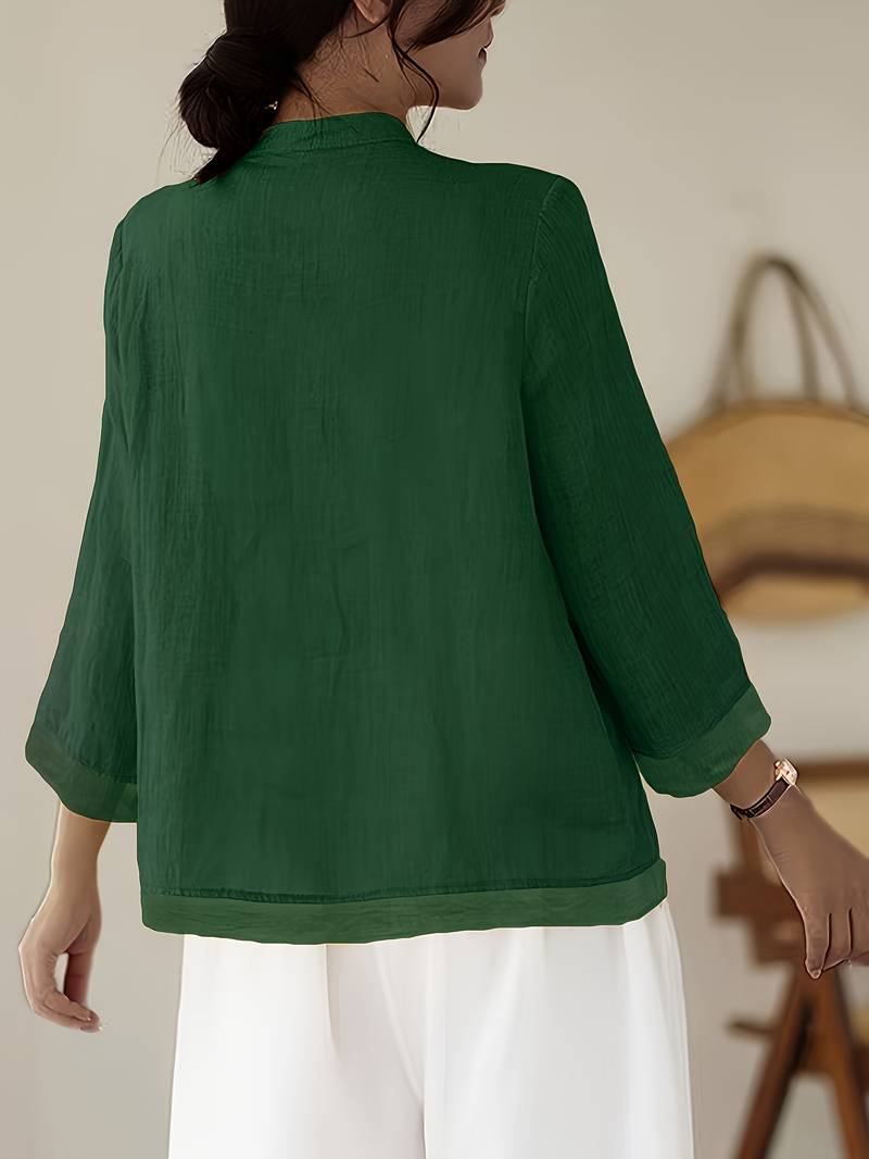 Celmira - Vintage Oversized Blouse met Geknoopte Sluiting