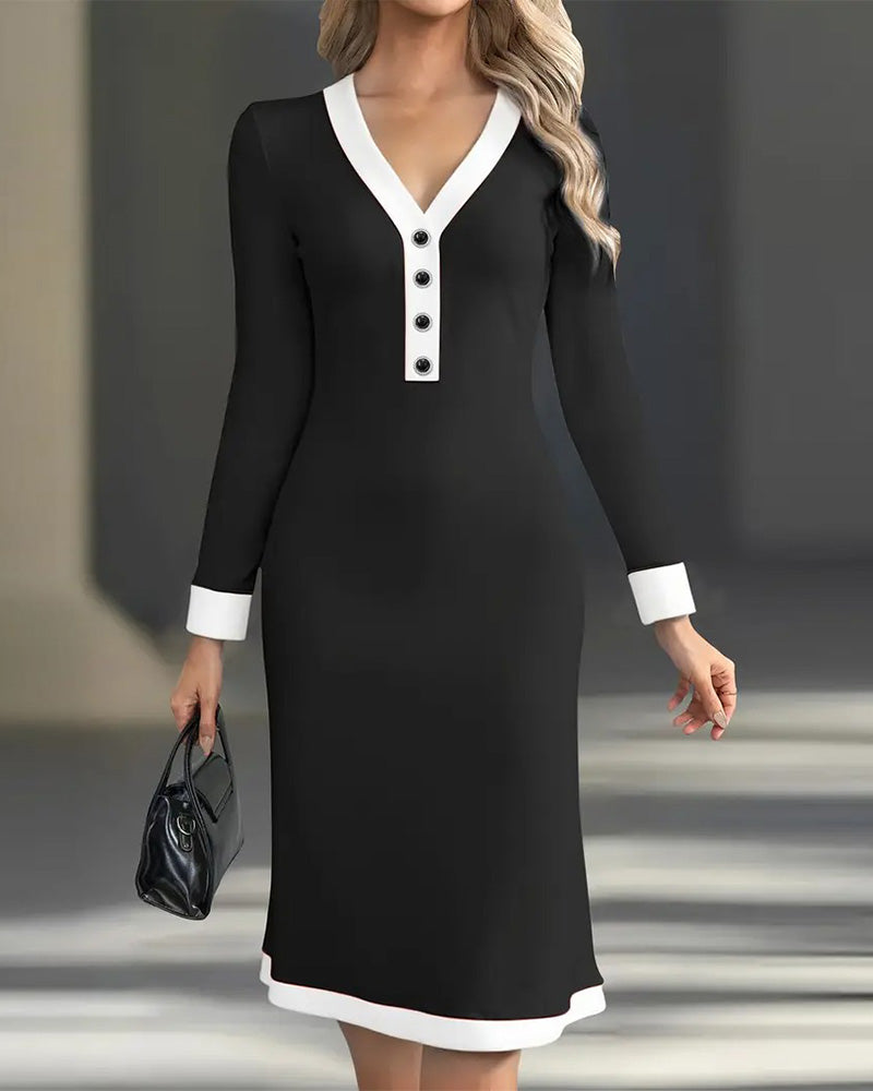 Brenyla - Elegante Midi Jurk met Contrasterende Kraag