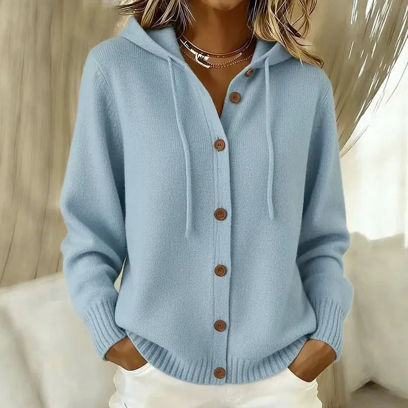 Ameline - Dames cardigan met capuchon en knopen in zachte brei
