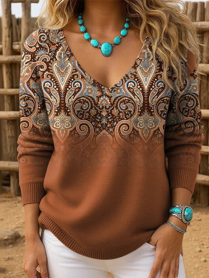 Gwenaliora - Boheemse Chic Trui met V-hals