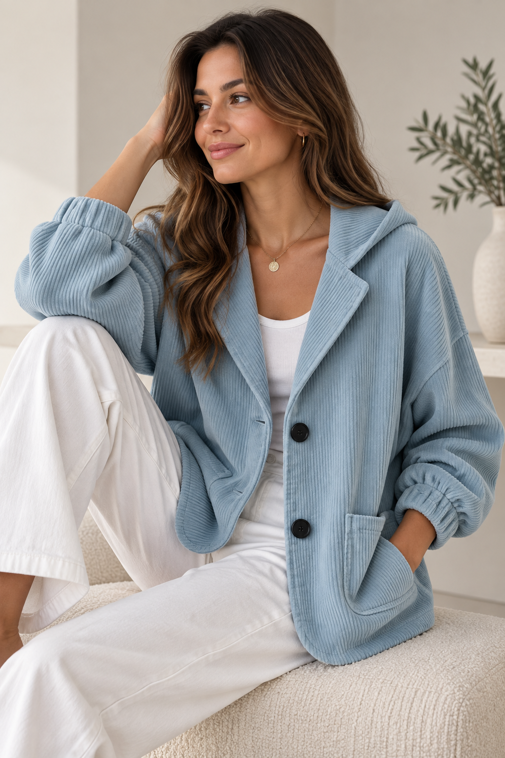 Berber - Dames oversized vest met ribfluweel effect en capuchon