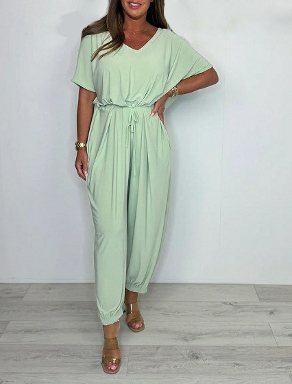 Yola - 2025 Katoenen jumpsuit met V-hals en strikceintuur