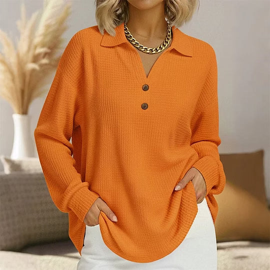 Jorina - Damesblouse met V-hals, Knopen en Lange Mouwen in Gewatteerd Breiwerk