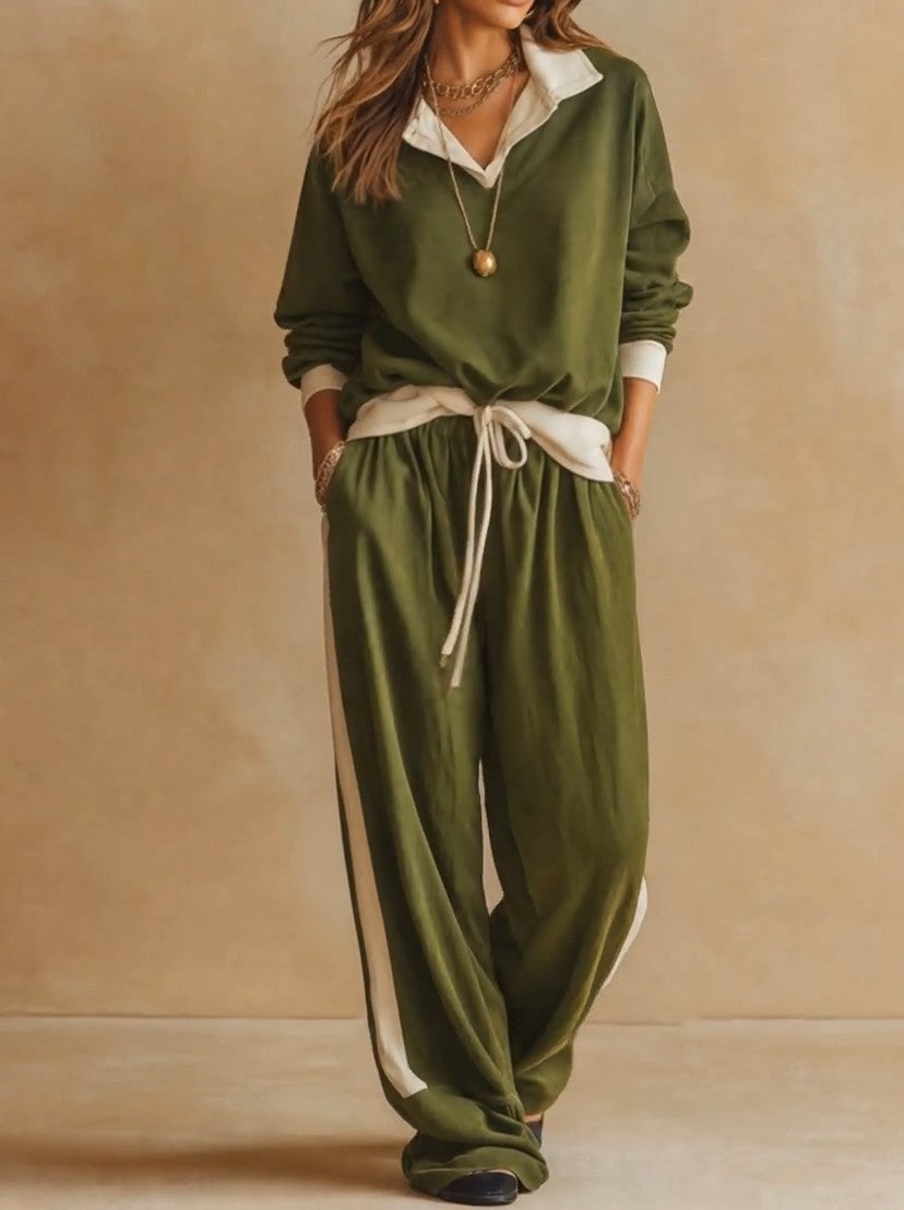 Hinke - Tweedelige damesoutfit met polo-nek en brede broek