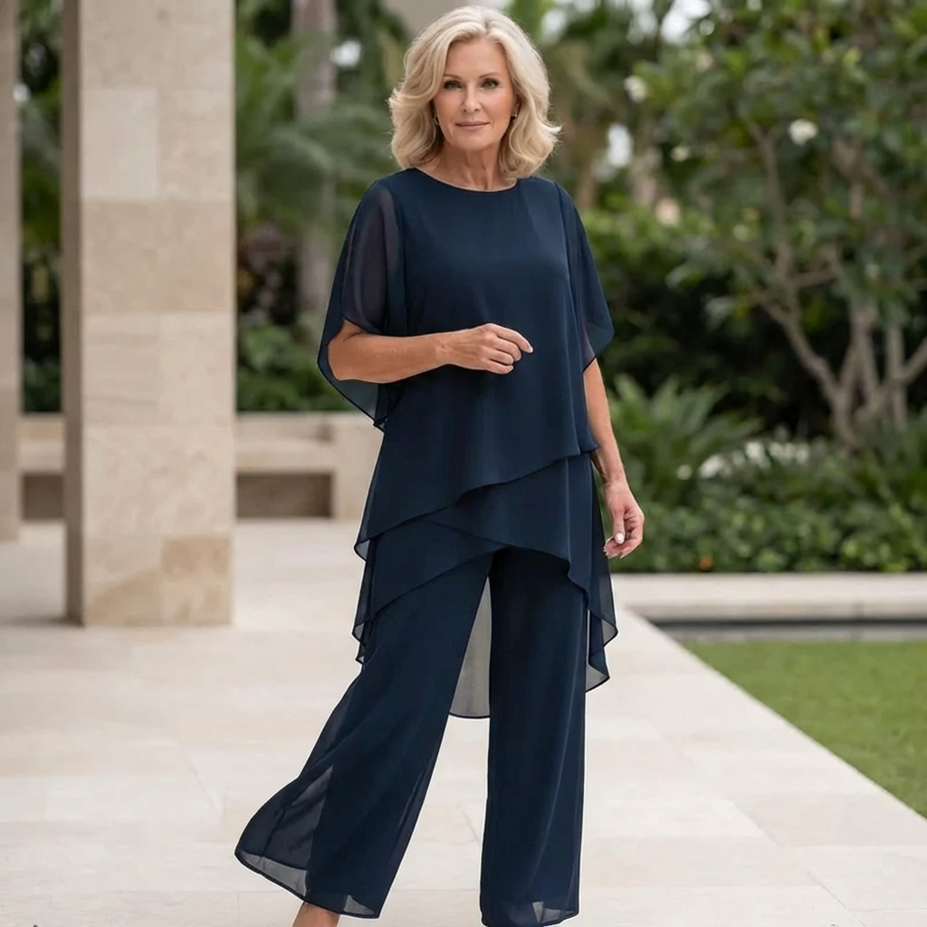 Eryndra - Elegant Vrouwen Ensemble met Drapé Palazzo Broek