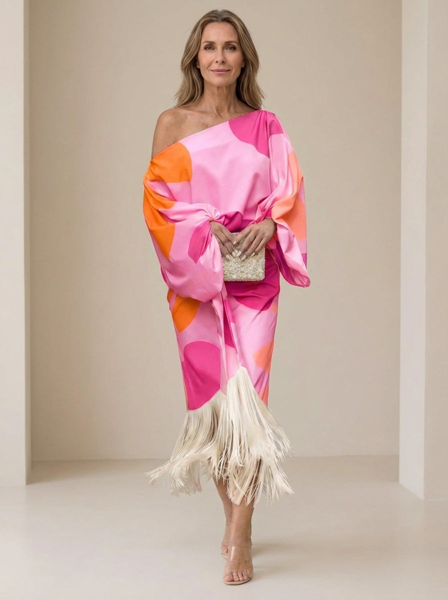 Haveth - Elegante Damesjurk met Franje en Asymmetrische Snit