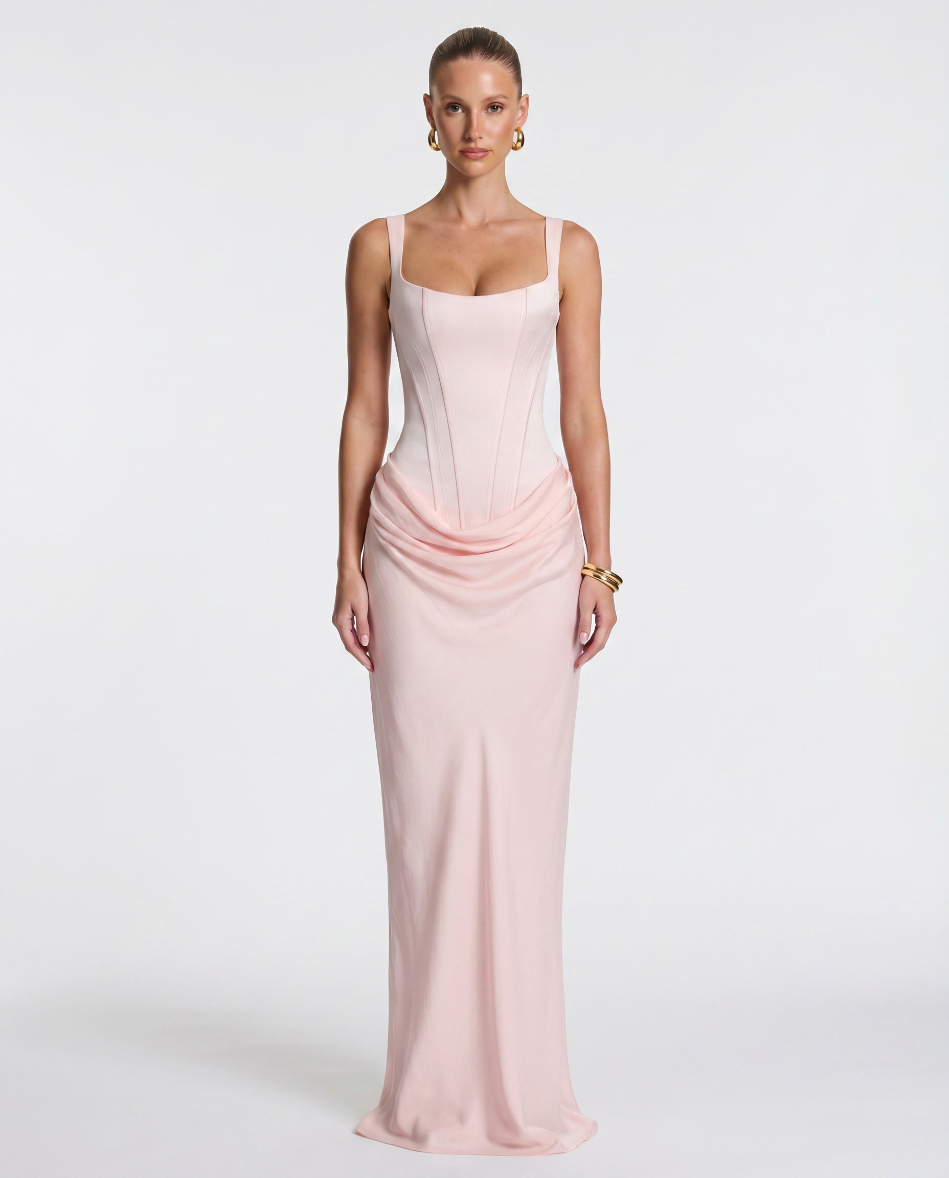 Elyndoria - Maxijurk voor dames, strakke pasvorm met een elegante en satijnen zandloper-effect