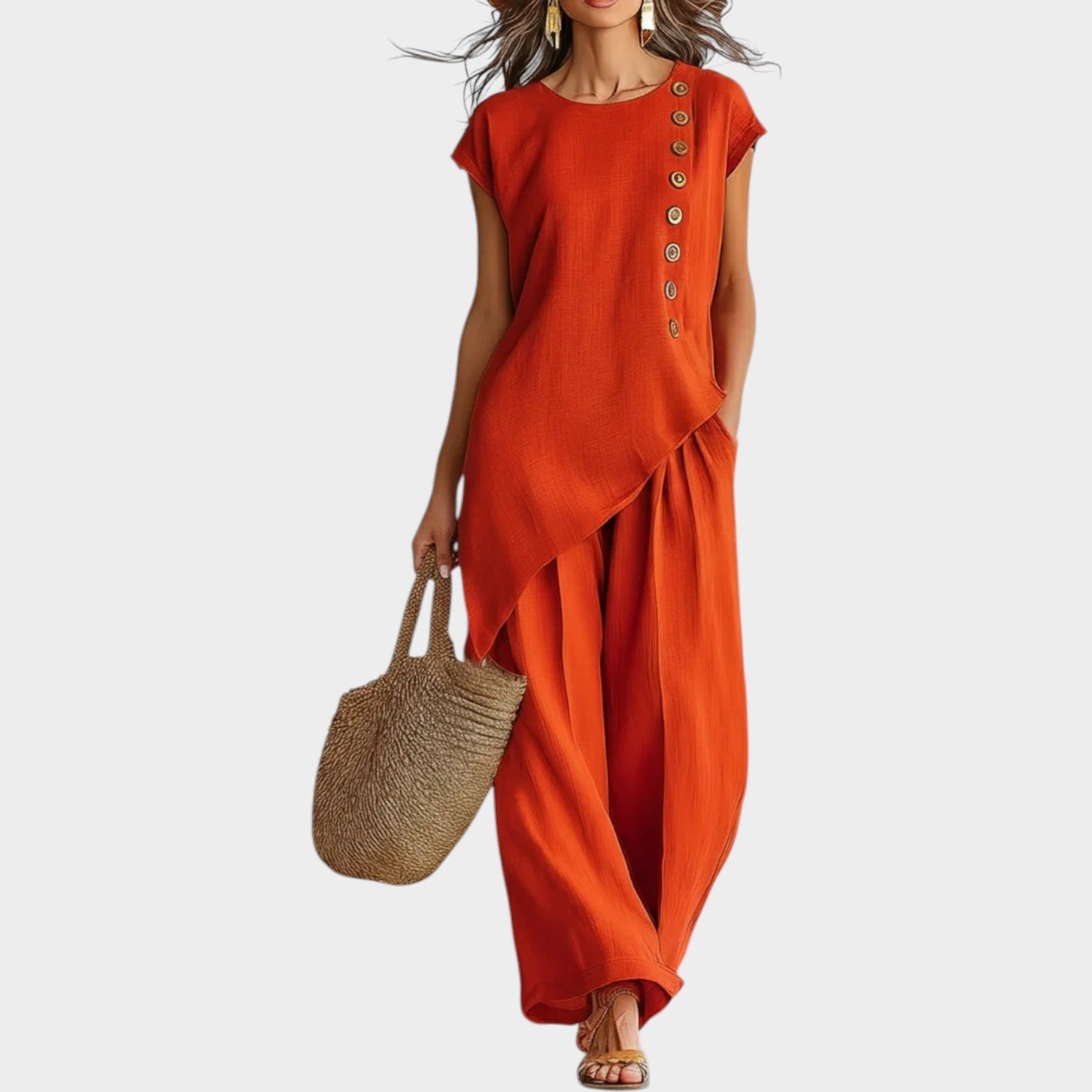 Tyvra - Dames zomerlinnen set met zijknopen