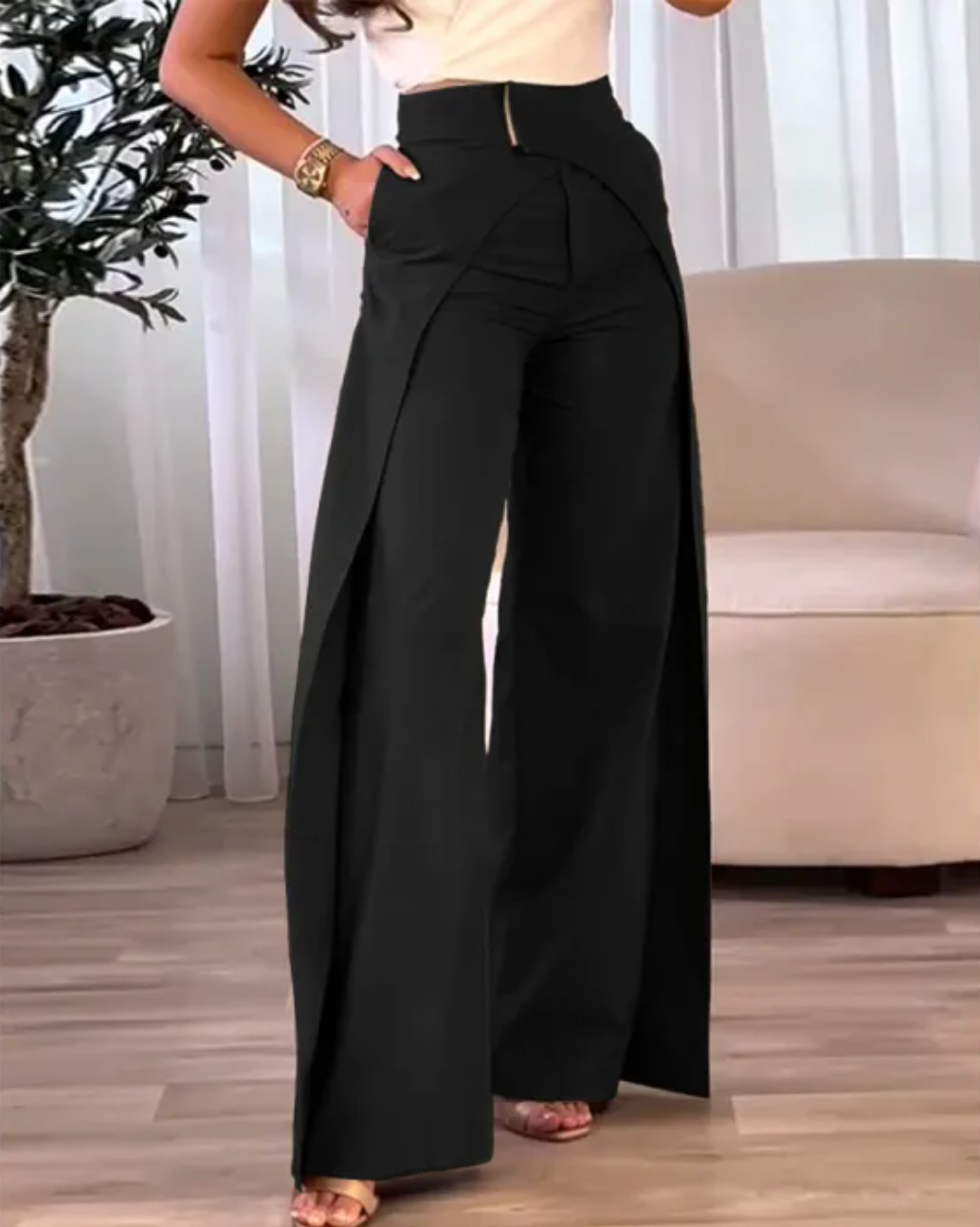 Areliax - Hoge taille dames broek met vloeiende split in elegante stijl