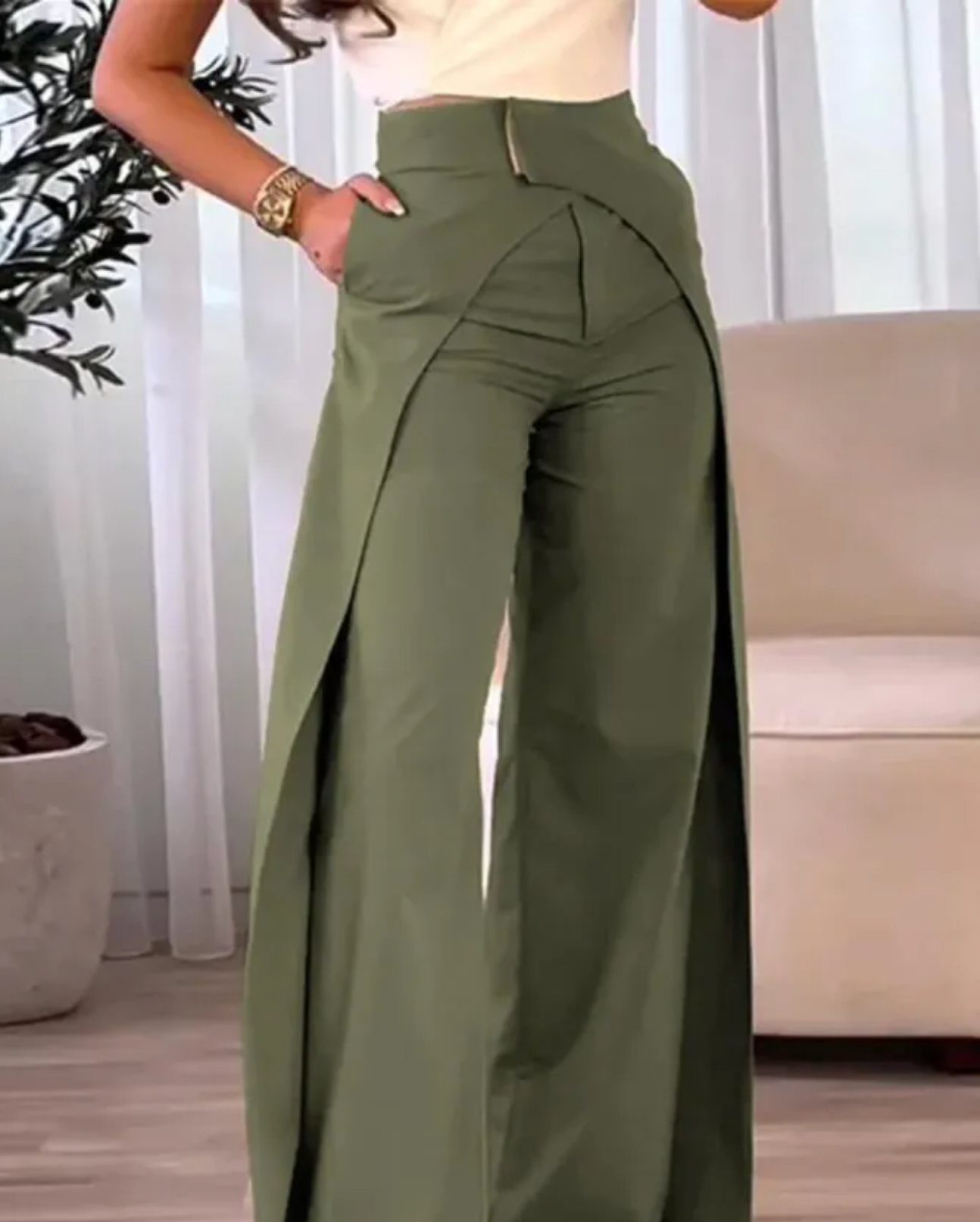 Areliax - Hoge taille dames broek met vloeiende split in elegante stijl