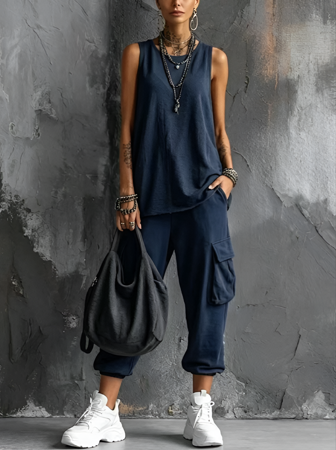 Fiorissa - Urban chic damesoutfit met mouwloos top en cargo broek