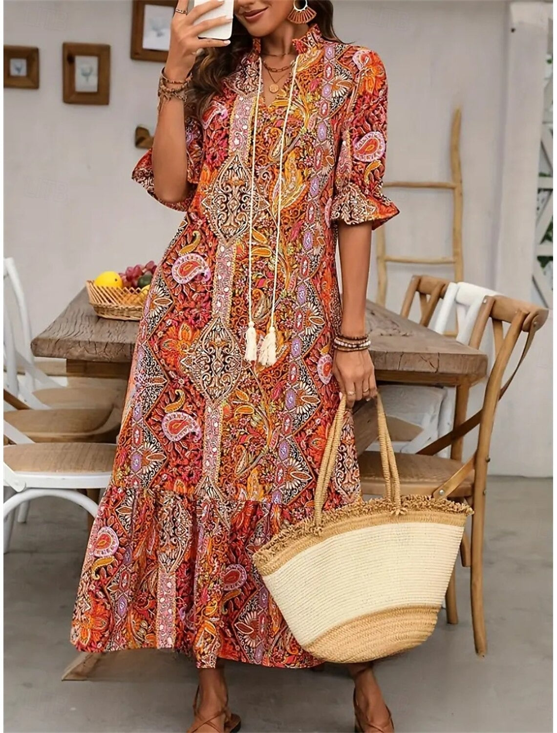 Esther - Elegante V-hals bloemenprint boho jurk voor dames