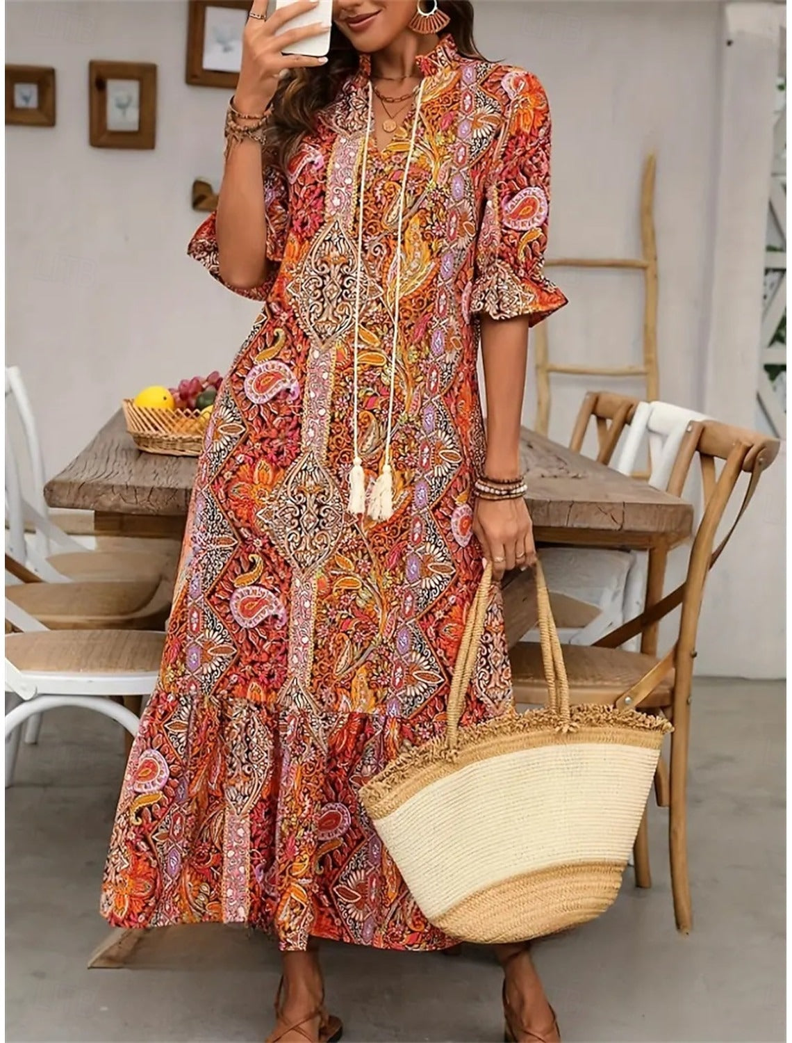 Esther - Elegante V-hals bloemenprint boho jurk voor dames