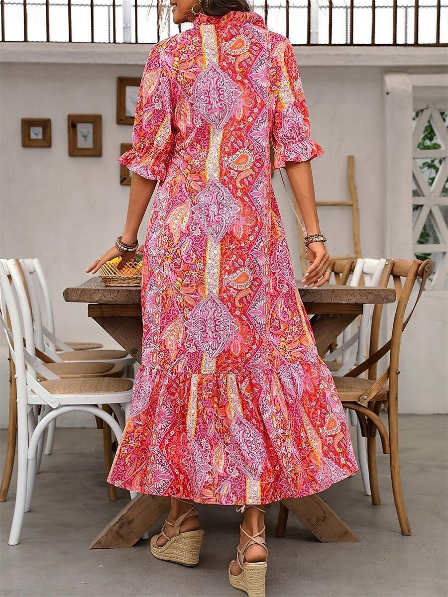 Esther - Elegante V-hals bloemenprint boho jurk voor dames