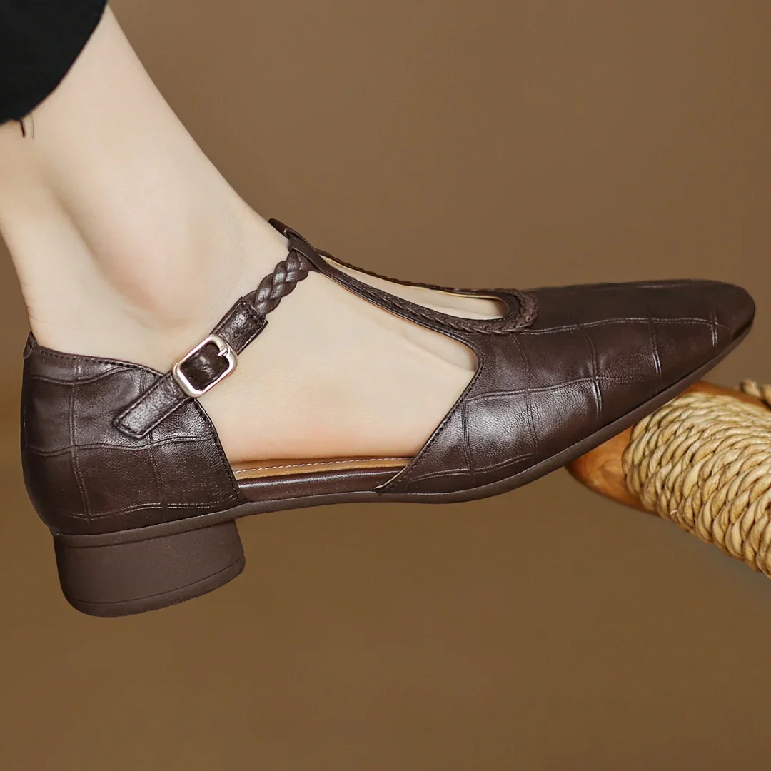 Prynelle - Dames Mary Jane schoenen van leer met gevlochten band