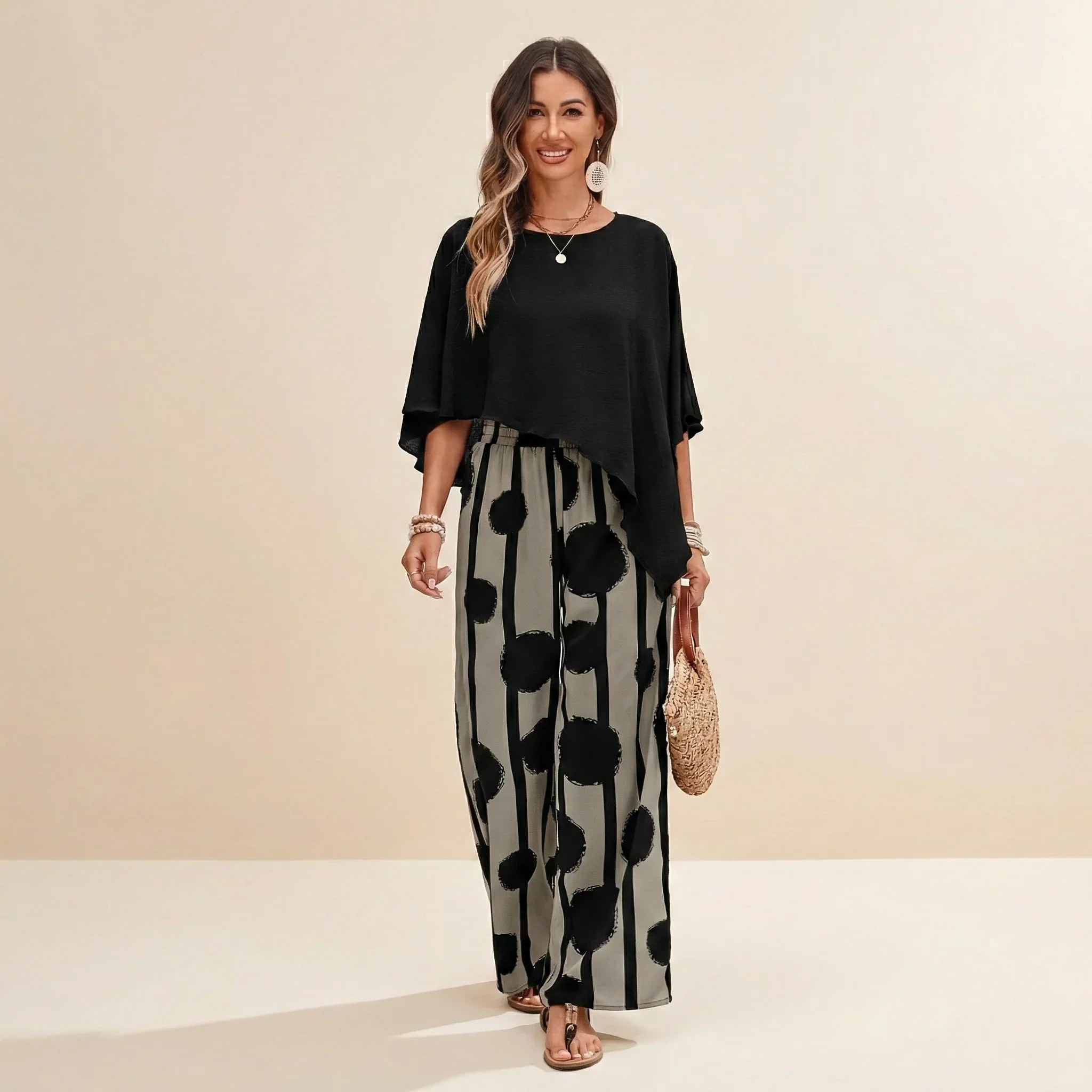 Mireth - Dames Set Moderne Artistische Print Elegante Twee-Delige Set