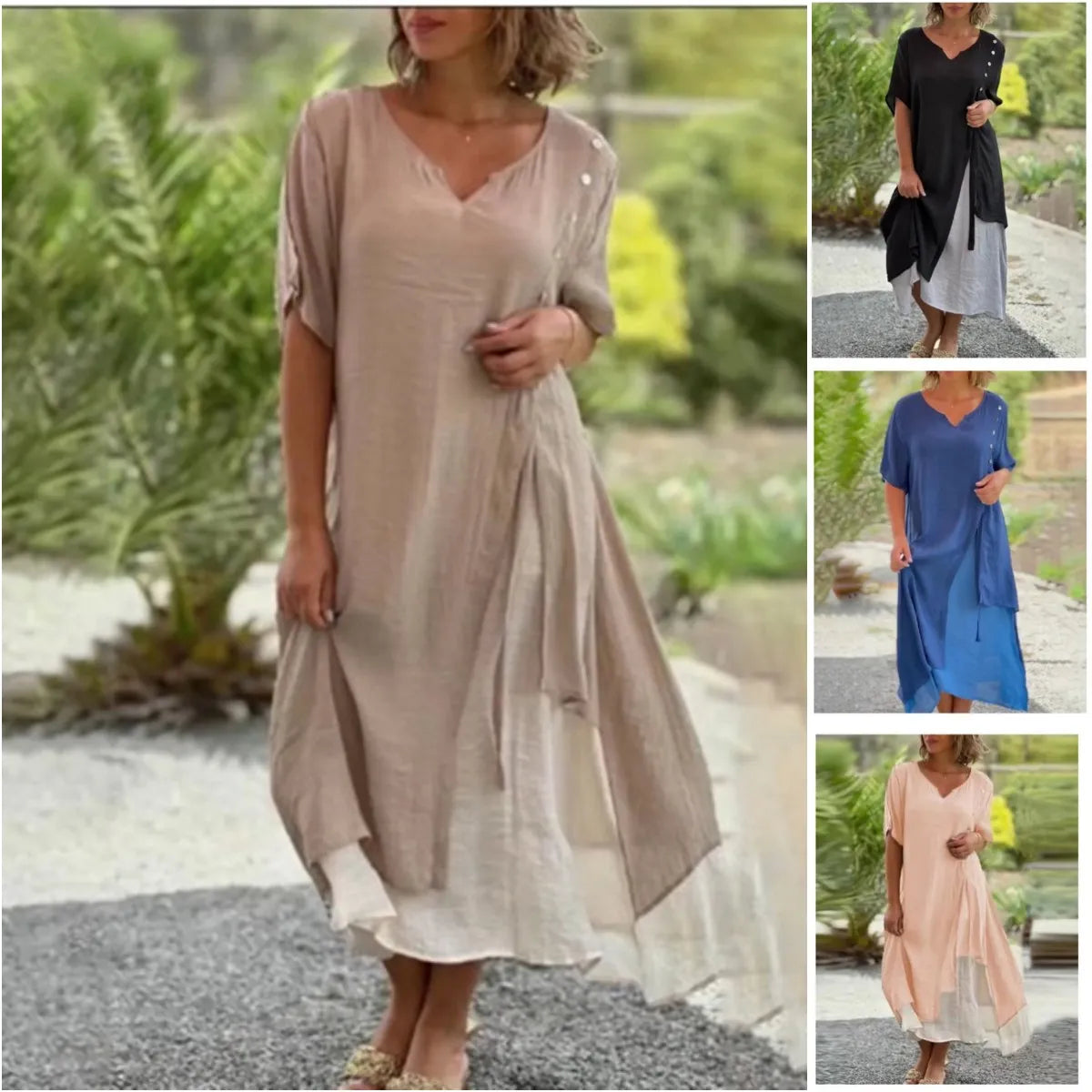 Amabel - Asymmetrische tweedelige jurk met korte mouwen