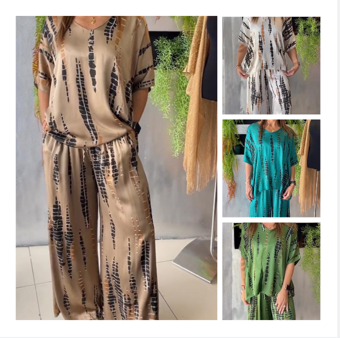 Iria - Casual satijnen set met ronde hals