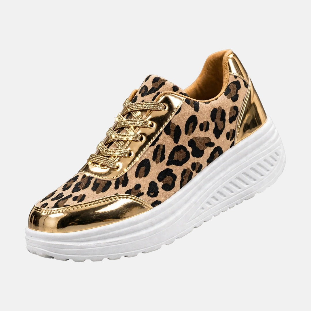 Noëline - Dames sneakers met leopardprint en plateauzool